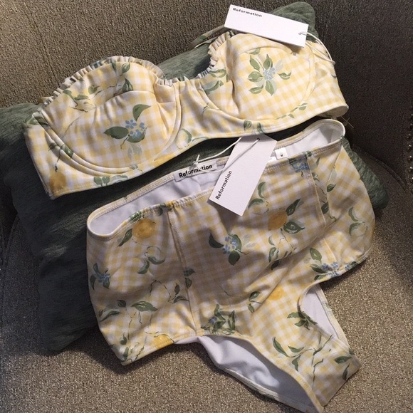 NWT Reformation Lemon Pomme Bustier Ruffle Bikini - Picture 2 of 10